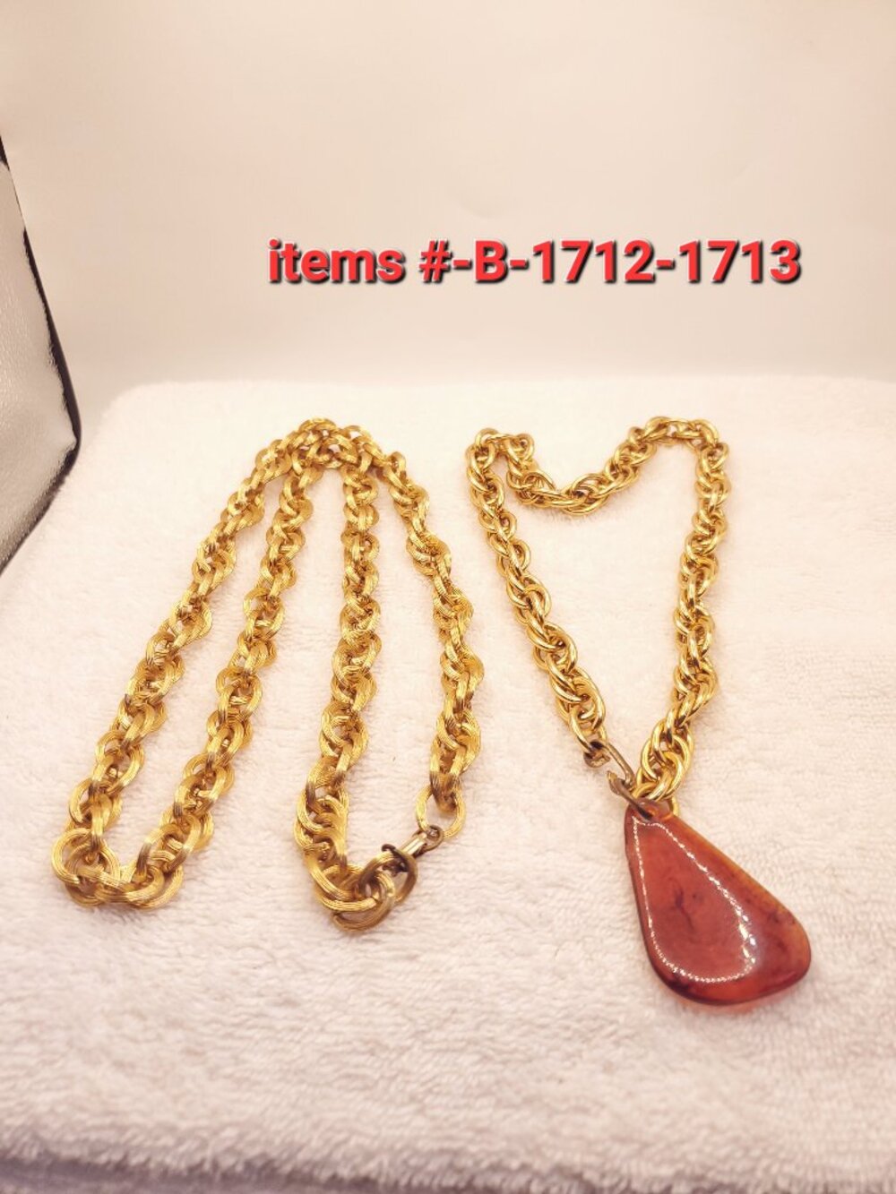 2 Gold chain necklaces 1 with pendant, items # B-1712-1713, wt. 118 grams.